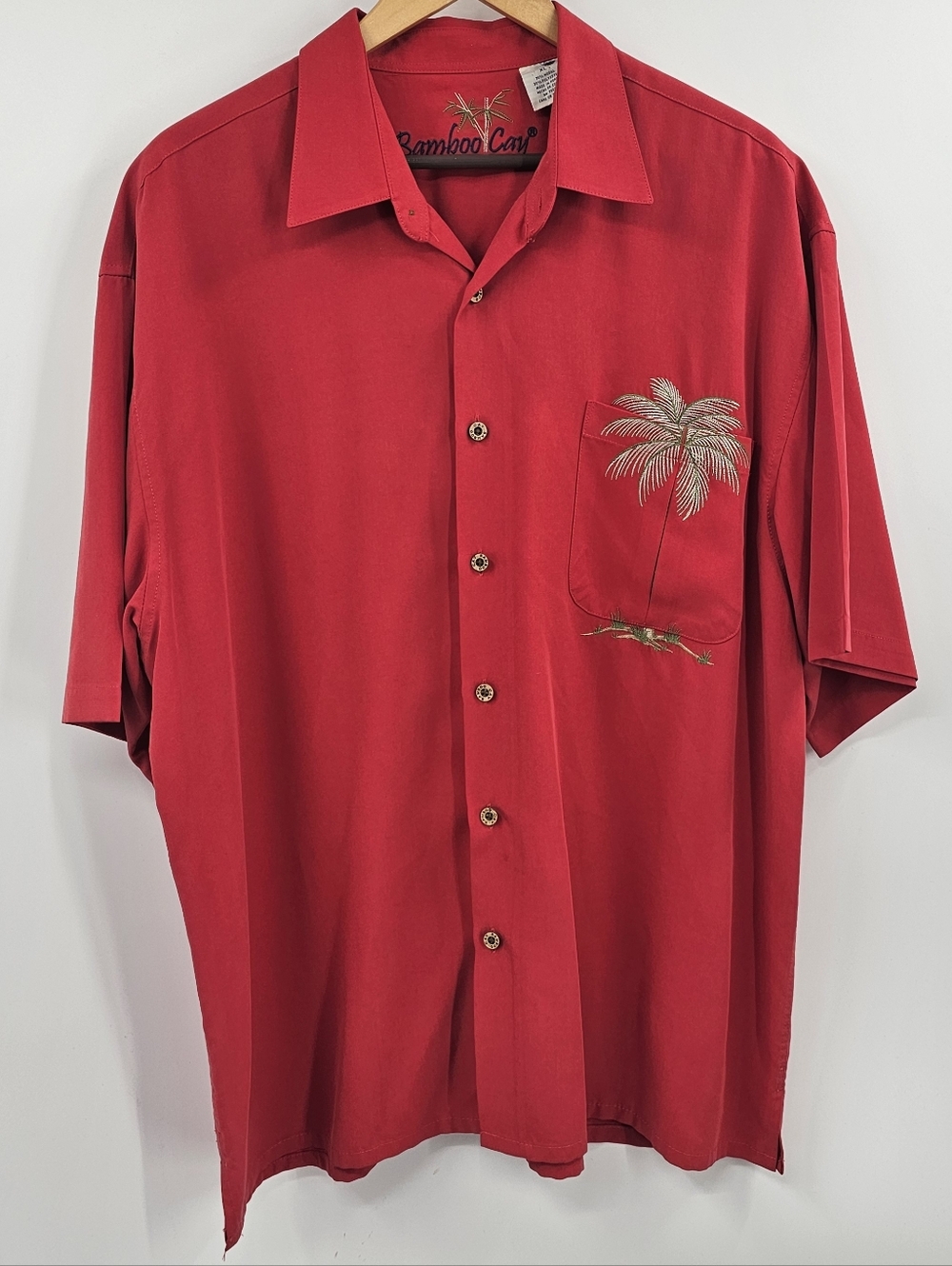Bamboo Cay Palm-Embroidered Short Sleeve Button Down Shirt Size XL